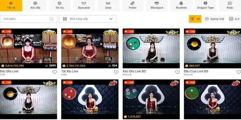 Live Casino đa dạng tựa game cá cược chỉ có tại nhà cái hàng đầu Five88